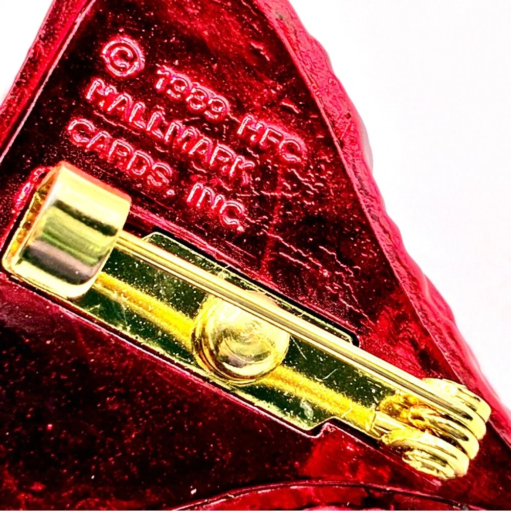 Vintage SIGNED Hallmark Hersey Kiss Brooch In Red Tin Foil with Flag/Tail